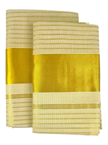 Image of Womens Kuthampully Set Mundu With Golden & Stripes Kara