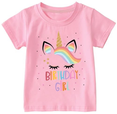 Chipeler Unicorn Birthday Girls T-Shirt Toddler Birthday Gift Party Theme Shirt Kids Cotton Short Sleeve Birthday Tops Pink 3T