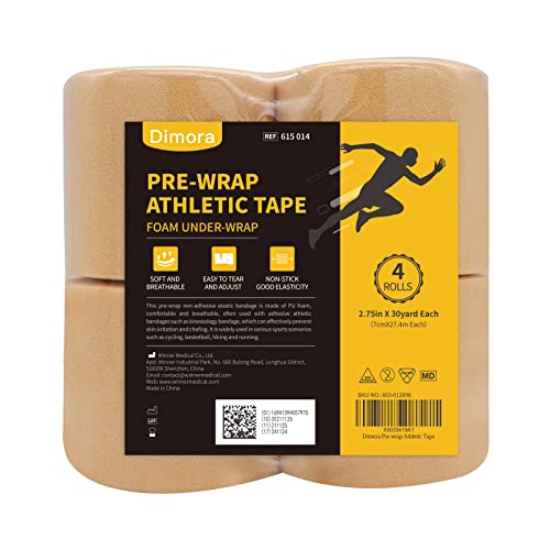 Dimora 4-Rolls Pre Wrap Tape Athletic Foam Sports Tapes, Black Pre Wrap Bandage For Ankles Wrists Hands And Knees, 2.75 Inches X 30 Yards - Beige #TOP6