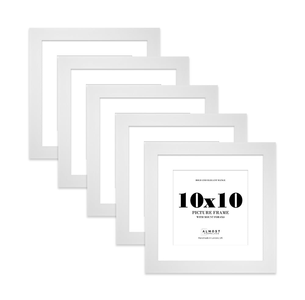 10x10" White Square Frame With Mount for 8x8" Pictures 28mm Edge Frame Display with Wall Hooks and Kickstand, 5 Pack