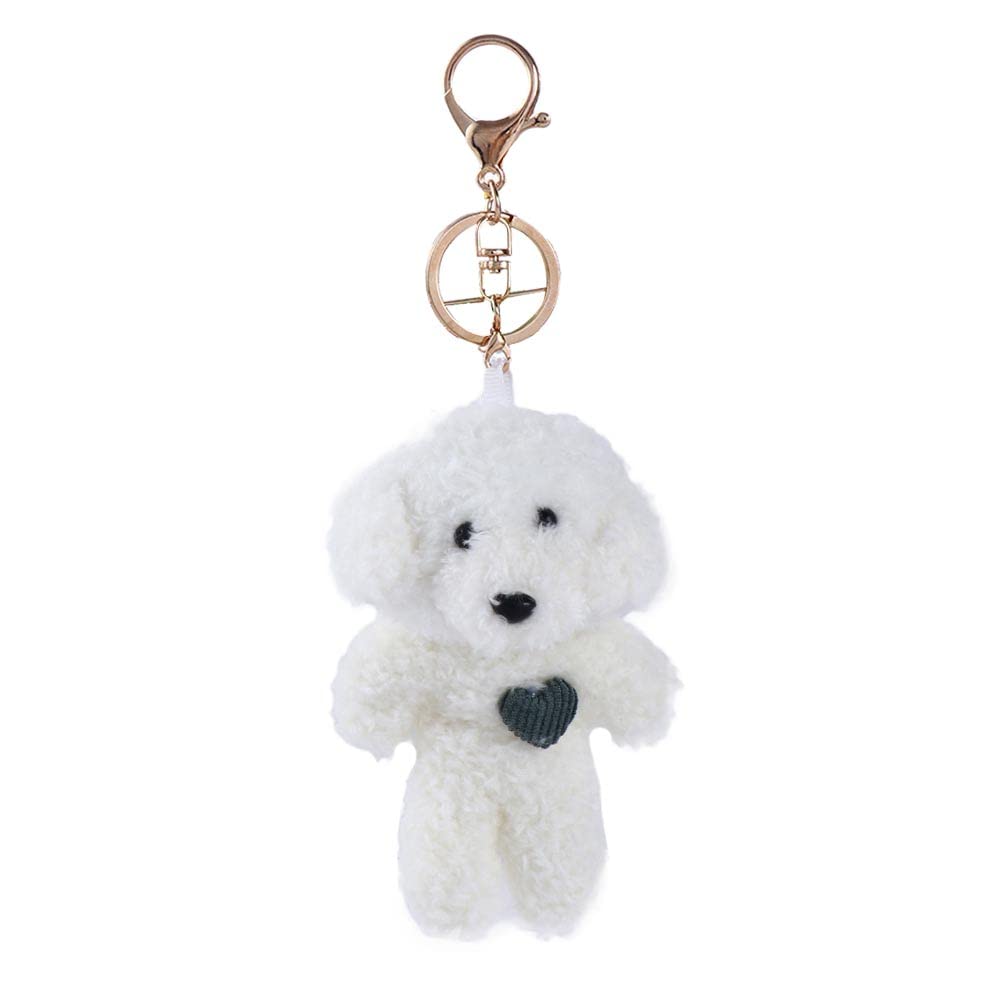 Cute Plush Bears Keychain,Tiny Soft Stuffed Teddy Bear,Fluffy Stuffed Animals Keyring Pendant, for Girls Women Gift(Puppy Green Heart)