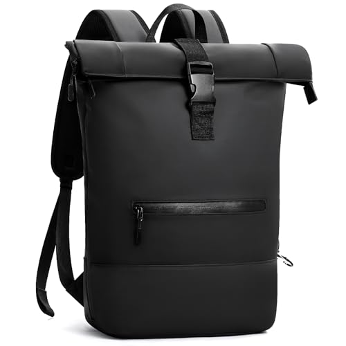 Reiseresa Rolltop Rucksack Herren Damen Wasserdicht Große Laptop Rucksack Reiserucksack mit Multifunktionale Kletterschnalle für Reisen, Arbeit, Uni Schule (Schwarz-1) (Schwarz-1, L)