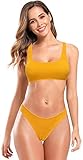 SHEKINI Damen Bikini-Set Bademode Sportlich Weste Rückenfrei Quadratischer Kragen klassisch Bikinioberteil Zweiteiliger Badeanzug für Frauen Niedrige Taille Triangel Bikinihose (Gelb, S)