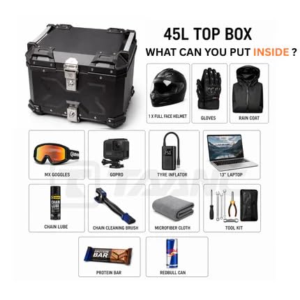 Image of CORE 45L Aluminium Motorcycle Travel Combo | X-Type Touring Storage with Universal Mount Plate | Lockable Rear Luggage Carrier for Travelling Needs | Water-Resistant Top Case - Stealth Black