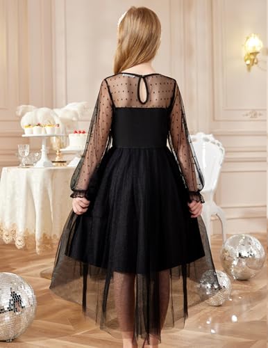 Arshiner Girls Dresses Contrast Mesh Long Sleeve Twirly High Low Birthday Party Formal Dress4