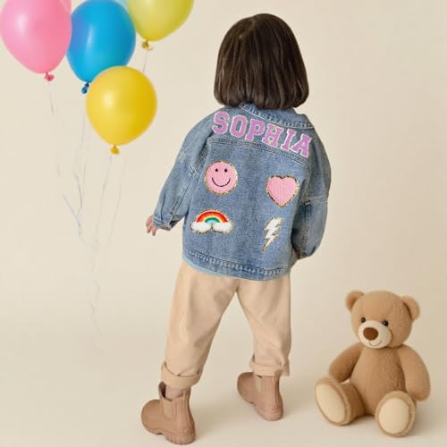 Personalized Kids Denim Jackets with Names,Custom Long Sleeve Outerwear Jean Jackets for 1-8 Years Old Girl Boy Gift3