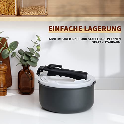 Fadware Kochtopf Set 7 tlg | 16+18+20 cm | 1 abnehmbarer Griff und 3 PE-Dichtungsdeckel | Induktion Kasserolle, Milchtopf für alle Herdarten | Antihaftbeschichtet | backofenfest – Bild 7
