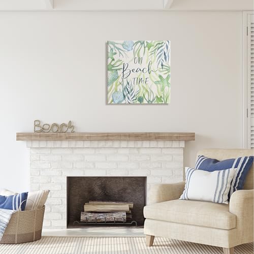 Image of Stupell Industries Beach Time Phrase Nautical, 24 x 24 Inch Canvas Wall Art | Stupell Industries . By Janet Tava . Ready to hang . Great for beach inspired spaces . Made in USA