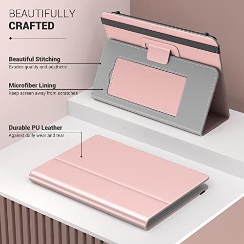 MoKo Universal Case for 6",6.8",7" Kindle eReaders Fire Tablet - Kindle/Kobo/Voyaga/Sony Kindle E-Book Tablet, PU Folio Lightweight Slim Cover Case, with Hand Strap/Kickstand, Rose Gold
