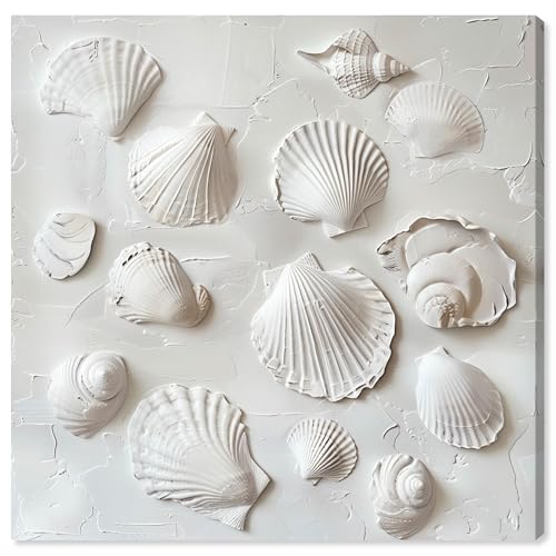 Art Remedy White Seashells Canvas Elegant White Gold Wall Art, Gallery Wrapped, 30" x 30" by Art Remedy - Used condition - US$139.80
