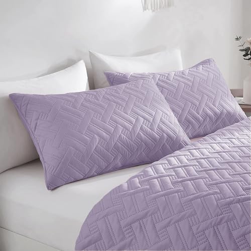Image of Amazon Brand - Umi 100% Cotton Quilted /Ultrasonic 280 Tc Printed King Size Ultra Soft Bed Cover /Bedsheet /Bedspread Comforter with 2 Pillow Shams /Cover, Luxurious 90 x100 inches, (Lavender)