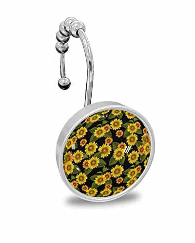 Decorative Shower Curtain Hooks 12Pcs Blooming Sunflower Park Crystal Glass Design Shower Curtain Rings Stainless Steel Rustproof Shower Curtain Hangers For Bathroom Toilet Closet #TOP6