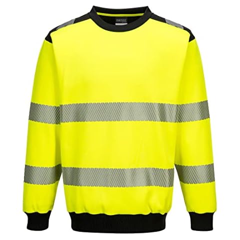 Atomic Workwear Hi-Vis Crew Neck Sweatshirt with Ribbed Cuffs and Hem (Yellow/Black, Small) Cover
