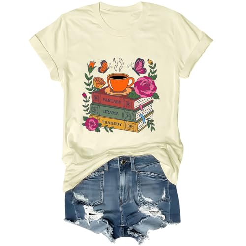 T-shirt Fantasy Drama Tragedy, maglietta a libro, unisex, Colore: giallo crema., XL