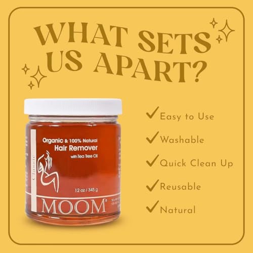 Image of MOOM USDA Organic Sugar Wax Hair Removal Kit with 12 oz wax & 48 Strips | For Face, Bikini & Legs - Natural Waxing Kit for Women & Men, Soft Wax for Sensitive Skin - (Sticks not Included)