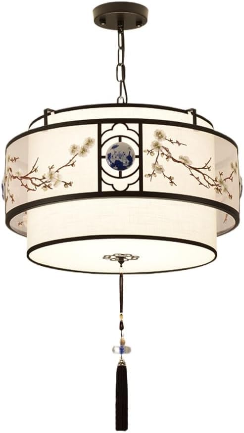 Suspensions chinoises zen E27 rétro en tissu pour bureau et salle à manger