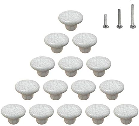 15PCS Ceramic Knobs Crack Pattern Cabinet Dresser Pulls Vintage Door Handles Round Cupboard Wardrobe Drawer Glossy Ivory, Dia. 1.5 inch (38mm)