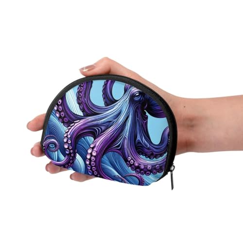 Portable Coin Purse Inkfish-Wave-Sea Mini Zippered Money Pouch Card Holder3