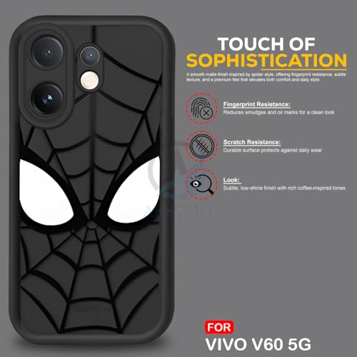 Image of AESTMO Back Case Cover for Vivo V60 / V60E / T4 Pro 5G Cover | Spidey Face Mask Design | Silicone Case | Full Body Protection | Camera Protection Back Cover for Vivo V60 / V60E / T4 Pro 5G (Black)