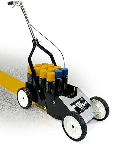 Fox Valley Traffic Super Striper Parking Lot Striping Machine – Complete Striping Kit for Clear & Precise Lines – Metal Marking Machine w/Super Supreme Spray Paint – Traffic Yellow/Blue (12 Cans)