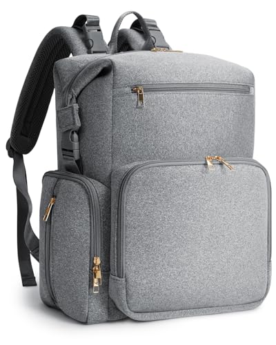 CEI-CEI Baby Wickeltasche/Rucksack mit Isolierter Flaschentasche, Wasserdichtes Neoprengewebe, Wickelrucksack Groß, Windeltasche für Unterwegs Mommy Bag mit Wickelunterlage (Grau)