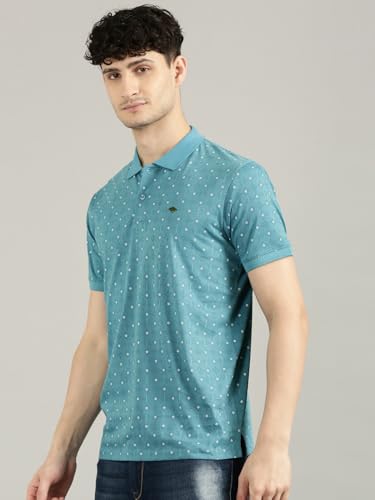 Image of JOVEN Mens Printed Polo Neck Half Sleeve Regular Fit Mercerised Cotton T-Shirt