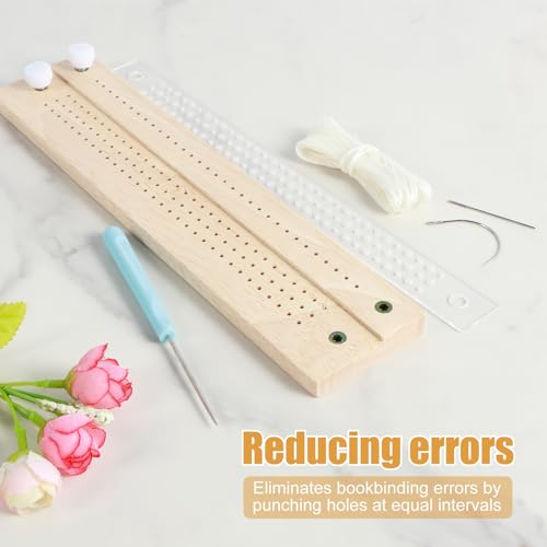 Image of 8Pcs Bookbinding Kit, Bookbinding Tools Set Wooden Signature Punching Tools Book Binding Punch Guide Tool with Awl Curved and Straight Needle Bookbinding Supplies for DIY Crafts Journals Scrapbooking