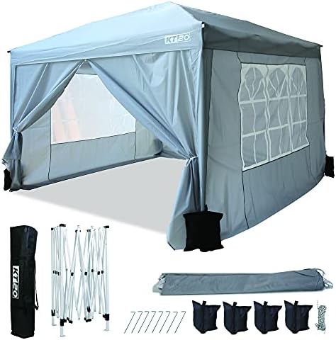 KT20 3M x 3M Pop-up Gazebo Tent Instant Canopy with Travel Bag, Canopy, 4x Sandbags 4x Guy Ropes & x8 Ground Stakes, Grey