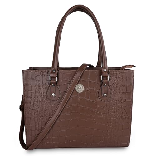 Prd Craft - Laptop Bag for Women Waterproof Lightweight PU Leather with Padded Compartment Fits Up to 15 Inch MacBook Business Office Tote Handbag (Brown)