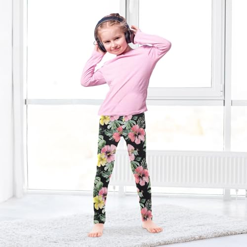 Hibiscus and Tropical Leaf Girls Casual Leggings for Kids Printed Long Pant Bottoms Stretch and Soft4