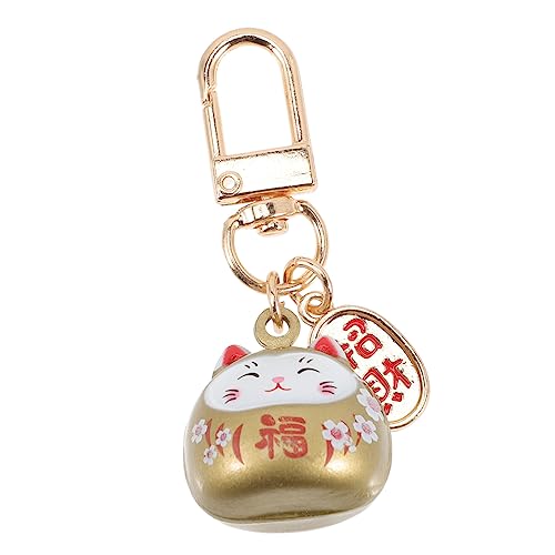 JEWEDECO Llavero gato de la suerte campana de gato juguetes gato llavero colgante felpa gatito estojos escolares cordino favores de fiesta de gato bolso llavero colgante aleación Golden