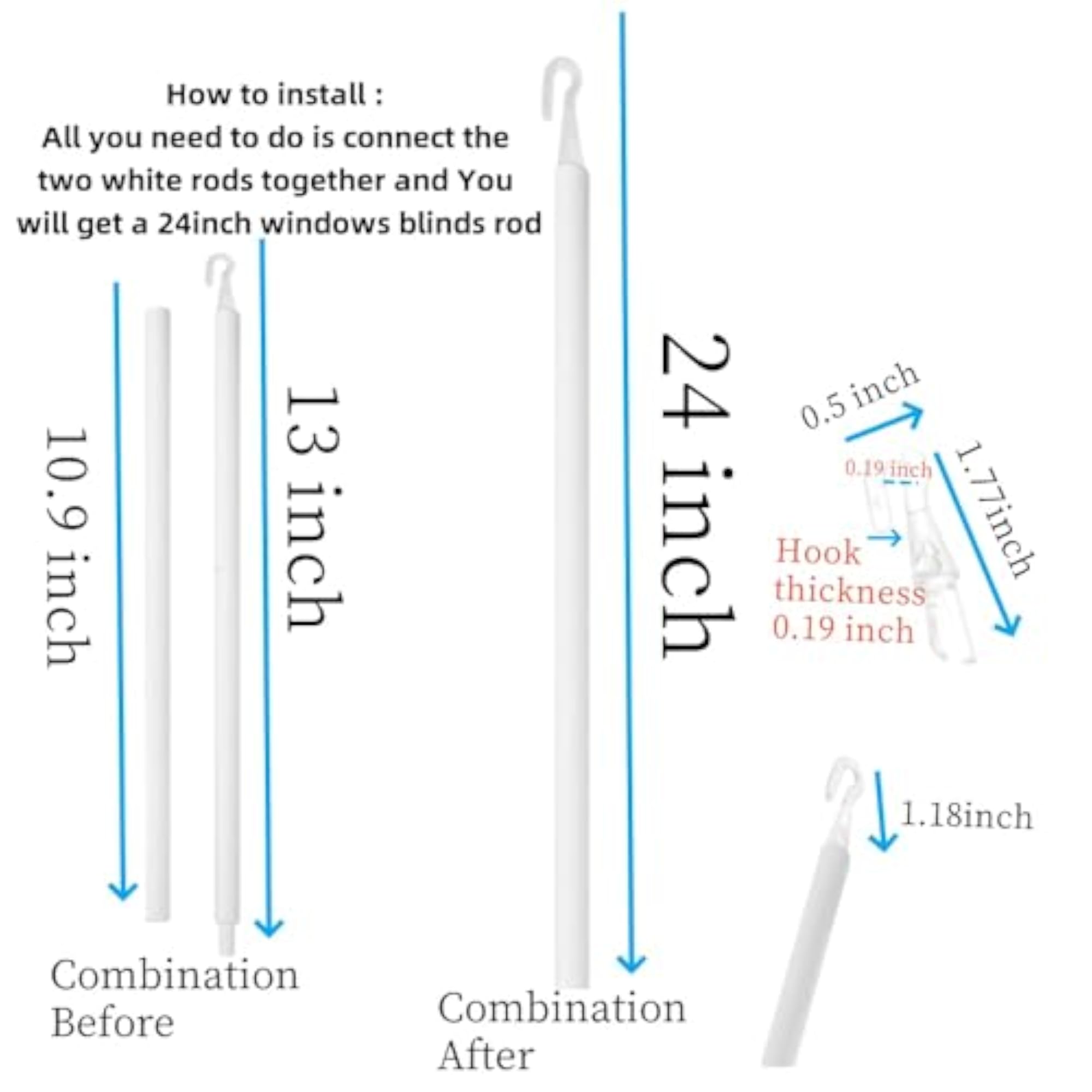 24 Inch Plastic Spliceable Blind Rods Replacement