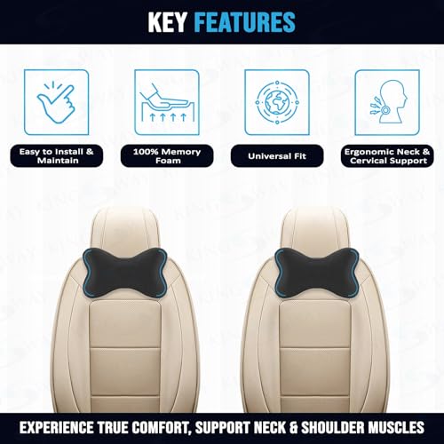 Image of KINGSWAY Car Accessories Bow Shape Neck Rest Seat Cushion, Universal Use Car Neck Pillow, Memory Foam Pillow in Chocolate, Super Soft and Super Travel Comfort Design Headrest Cushions, Pack of 2