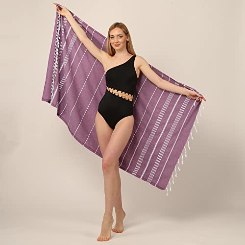 Exclusive District | Turkish Towel | Turkish Bath Towel | 100% Cotton | Beach Towel Peshtemal 38"X70", Purple #TOP1