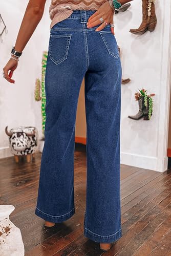 Straight Leg Jeans for Women High Waisted Boyfriend Stretchy Baggy Wide Leg Denim Pants with Patch Pockets4