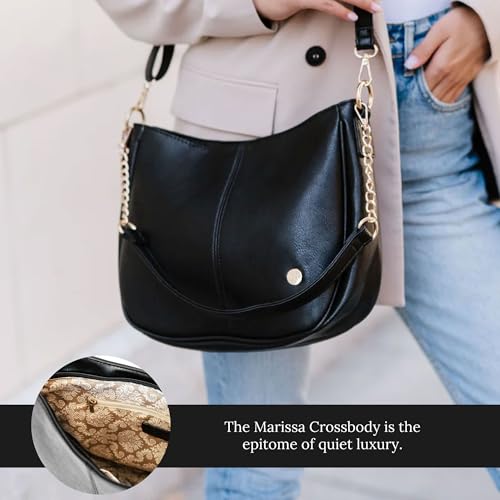 Image of Modern+Chic Crossbody Bags for Women - Marissa Saddle Crossbody, Vegan Leather Shoulder or Handbag with Two Adjustable Straps