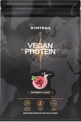 GYMTRAIL® Veganes Eiweißpulver aus Erbsenprotein 500g | Pflanzliches Protein-Pulver mit essenziellen Aminosäuren | Ohne Soja und Süßungsmittel mit Birkenzucker Himbeere