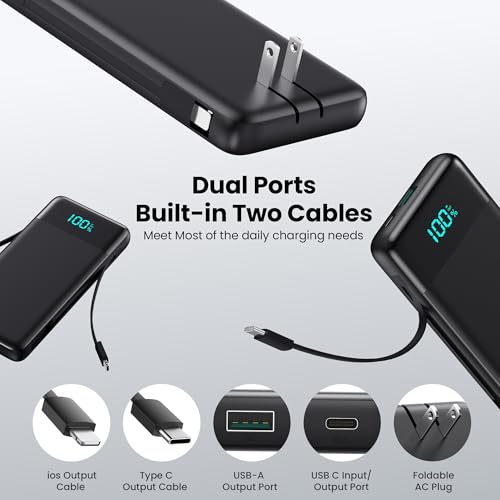 Portable Charger with Built-in AC Plug and Cables,13800mAh All in One USB C Fast Charging Power Bank,Travel Essentials Portable Phone Charger Battery Pack for iPhone 17/16/15/14/13,Galaxy,Android etc - Image 3