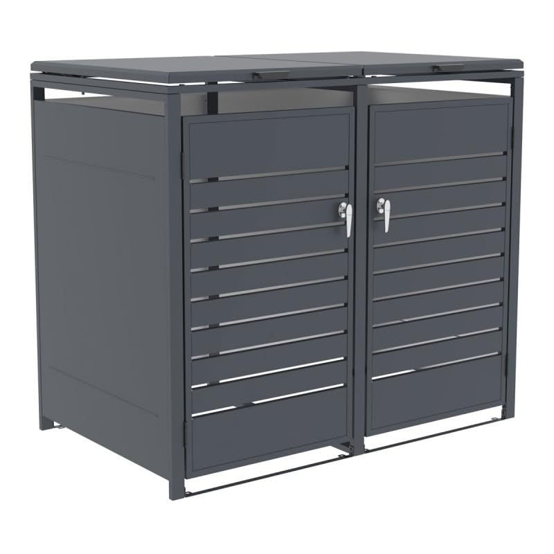 Abri Cache-Poubelle en Acier Galvanisé Anthracite 132x80x116 cm 56 kg
