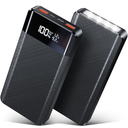 Bazcuka - Batería externa de 30000 mAh, 25 W PD USB C, cargador portátil con 3 salidas y 2 entradas, linterna, pantalla LED, batería externa de carga rápida adecuada para teléfono, tabletas y más