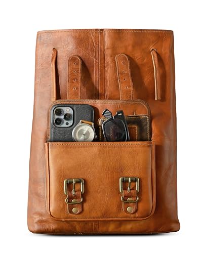 SH SHIFAA HANDICRAFT Leather Backpack for Women & Men Vintage Handmade Travel Rucksack Hiking Bagpack Large 16 Inches Shoulder Laptop Leather Bag3
