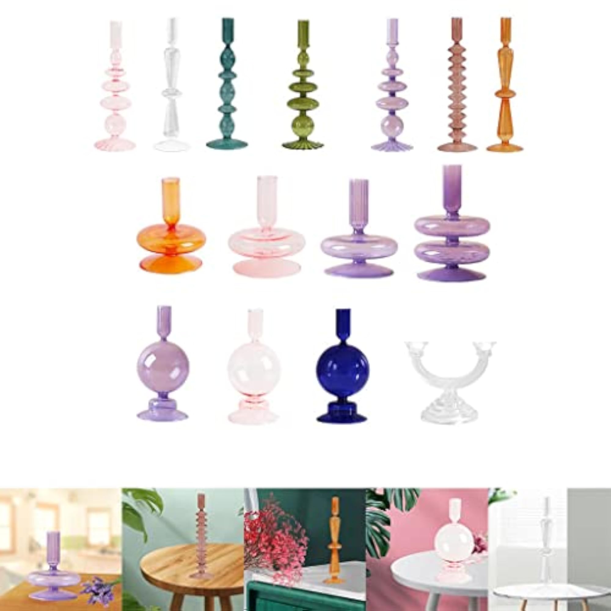 Decorative Glass Candle Holder Stand with Dry Flower Vase