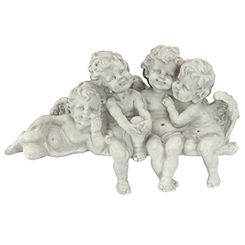 Design Toscano SH380151 Cherub Conclave Shelf Sitter Baby Angel Statue Figurine, 18 Inches Wide, 5 Inches Deep, 12 Inches Tall, Handcast Polyresin, Antique Stone Finish