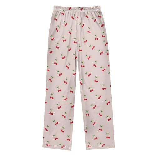 Cherry Pattern Pajama Pants Lounge Sleep Pants Elastic Waist Long Pajama Bottoms with Pockets for 6-14 Years2