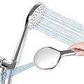 ROTORLI High Pressure Shower Head With Handheld, Self-Cleaning Anti-Clogging Nozzles, Long 60" Stainless Steel Hose, Built-in Power Wash, Tile & Pets,Tub(Silver)
