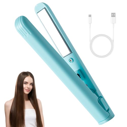 Foreverup Hair Straightener, 2 in 1 Dual-Purpose Curling Iron for Short and Long Hair, Cordless Hair Straighteners Curler with Closed Lock Button for All Hair Types, Women and Men (Blue)