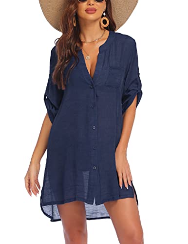 AI'MAGE Cache-maillot de bain sexy à col en V pour femme, A_bleu marine., Taille 3XL Cover