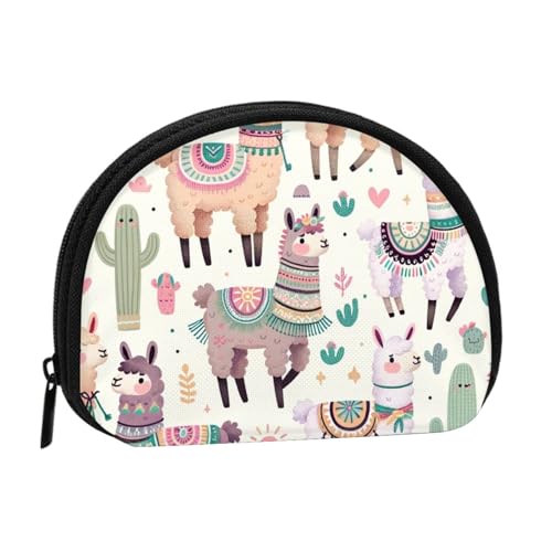 Portable Coin Purse Funny-Llama-Cactus Mini Zippered Money Pouch Card Holder