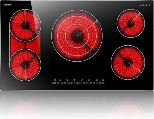 Karinear Placa vitrocerámica 5 fuegos, 90 cm, para empotrar, zona flexible para grill, función...