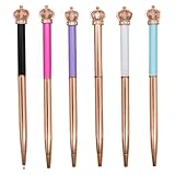 Lopenle 6本ボールペン 黒いインク 回転式 ボ－ルペン 王冠派克ローズゴールド 速乾 耐久 書き心地いい 手帳 ノート グラフ スケッチ 事務用 文房具 女性 結婚式 入学お祝い プレゼント ギフト 水晶笔 玫瑰金色 ティアラ装飾のペン 1.0mm